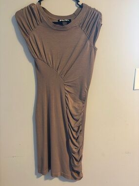 Planet Gold Taupe Ruched Midi Dress
